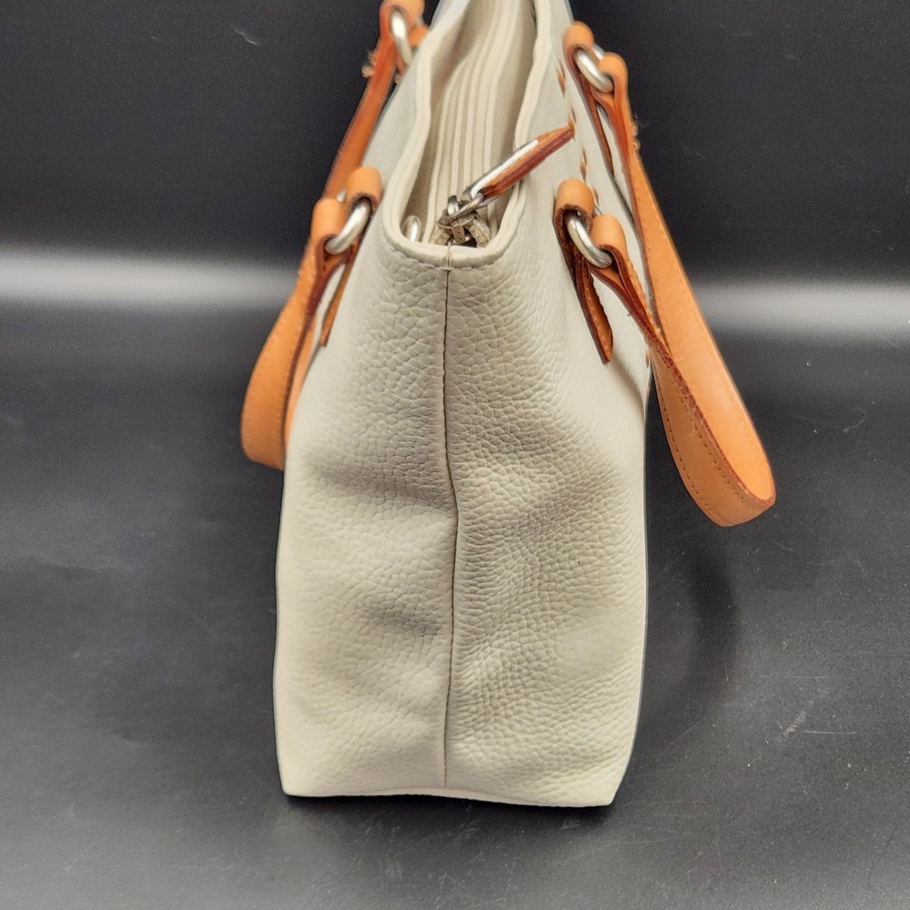 Fossil White Leather Handbag Tote | Tan Straps | Pebbled Leather Classic Stitch - Picture 3 of 11